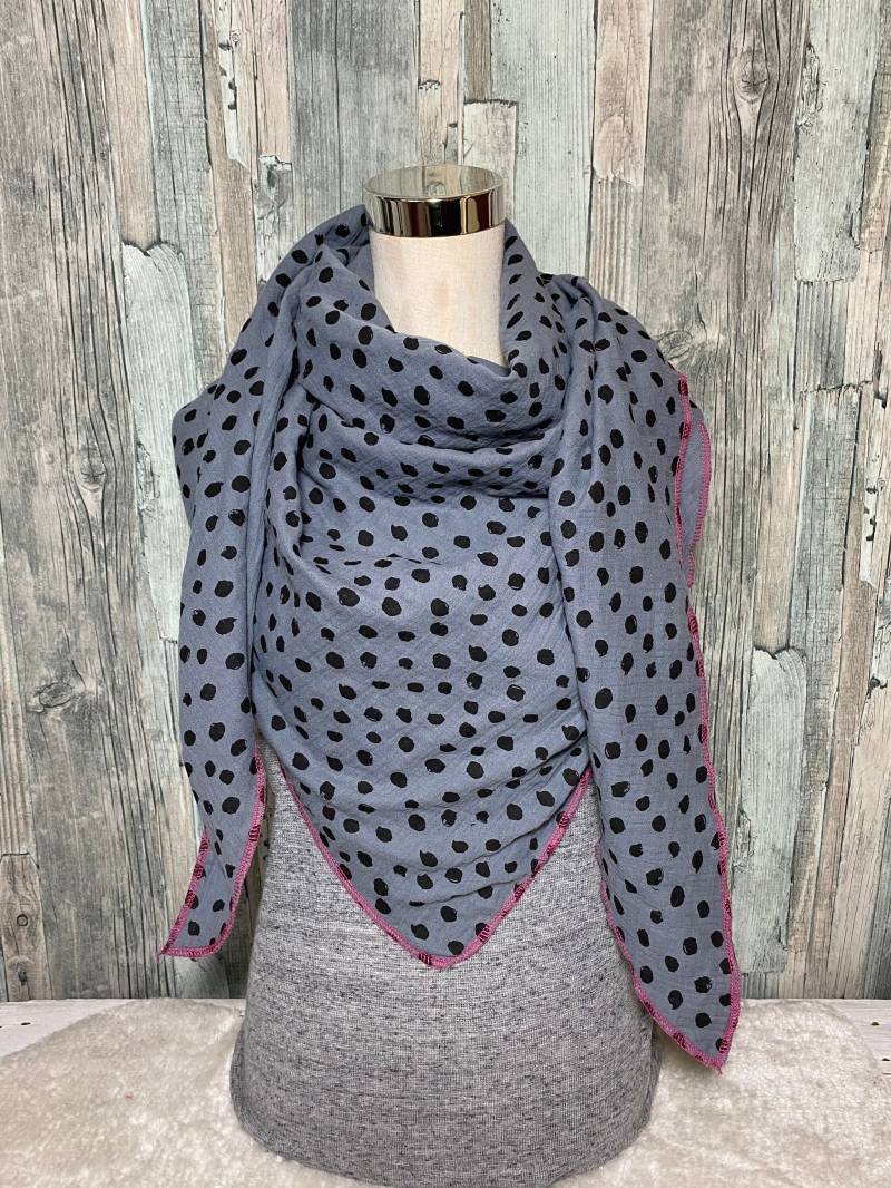 Dreieckstuch Halstuch Damen Xxl "Punkte Schwarz Grau " Musselin Wickelschal Tuch Handmade Schal Einlagig von Liolinos
