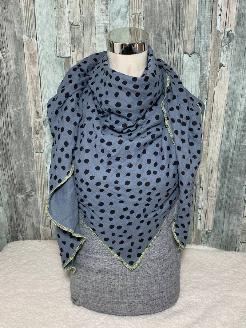 Dreieckstuch Halstuch Damen Xxl "Punkte Schwarz Grau " Musselin Wickelschal Tuch Handmade Schal Einlagig von Liolinos