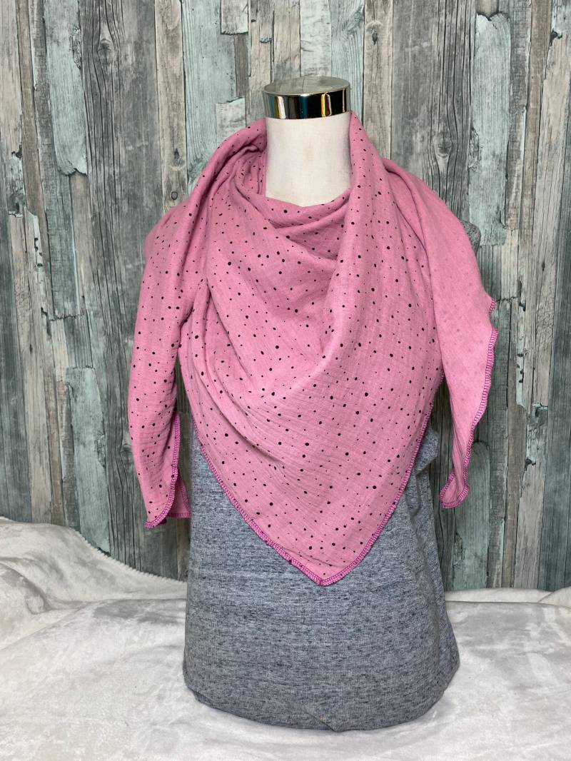 Dreieckstuch Halstuch Damen Xxl "Punkte Schwarz Pink " Musselin Wickelschal Tuch Handmade Schal Einlagig von Liolinos