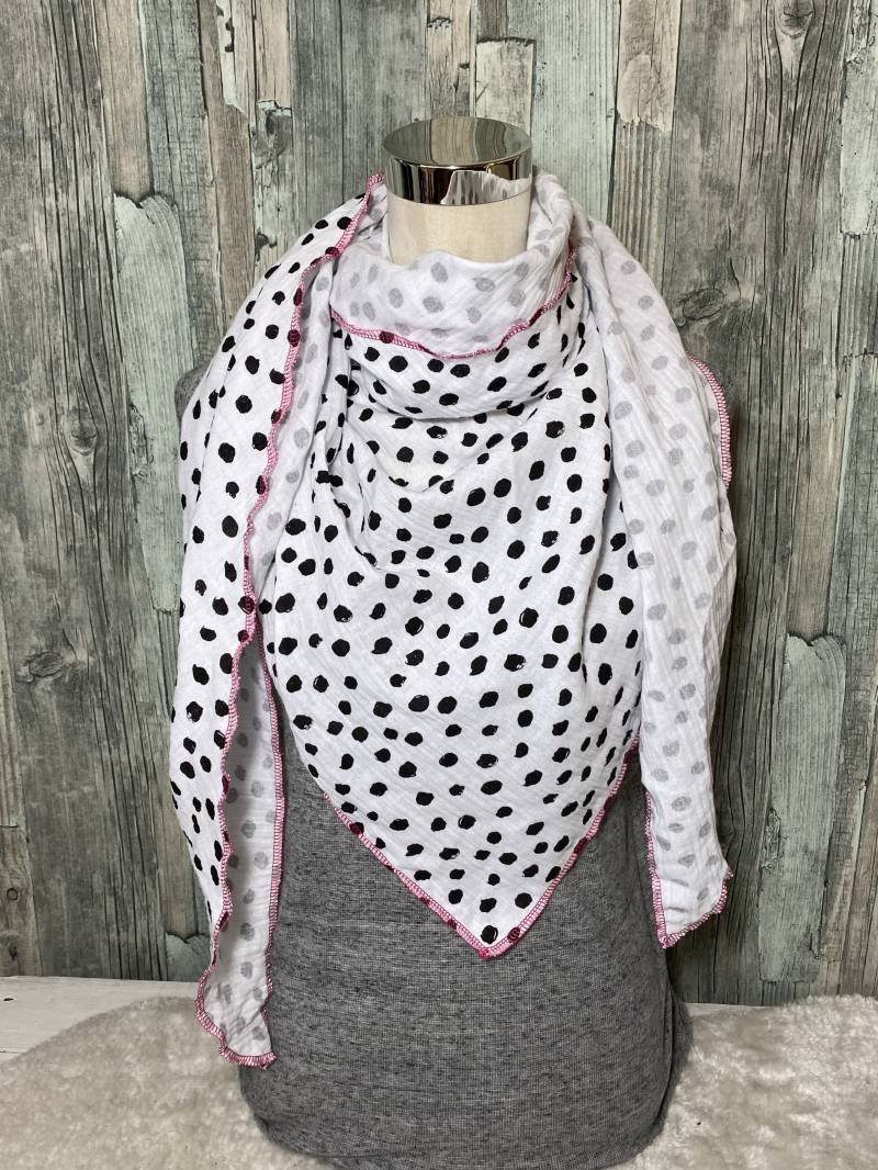 Dreieckstuch Halstuch Damen Xxl "Punkte Schwarz Weiß " Musselin Wickelschal Tuch Handmade Schal Einlagig von Liolinos