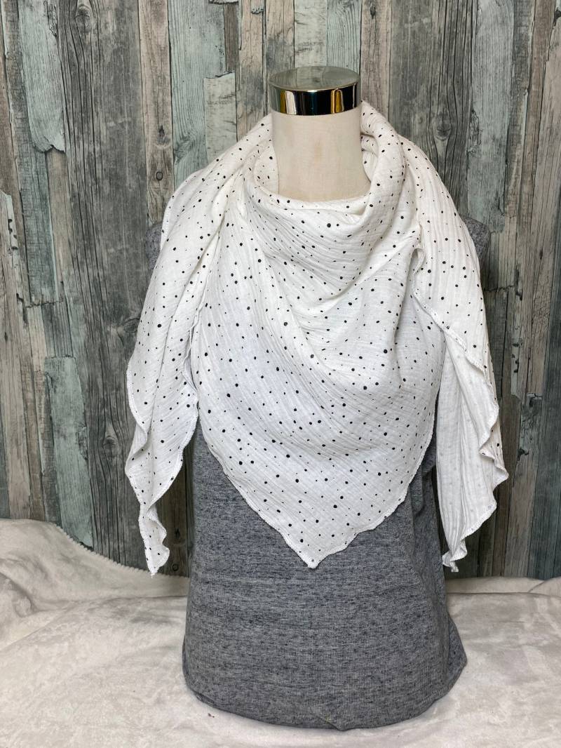 Dreieckstuch Halstuch Damen Xxl "Punkte Schwarz Weiß " Musselin Wickelschal Tuch Handmade Schal Einlagig von Liolinos