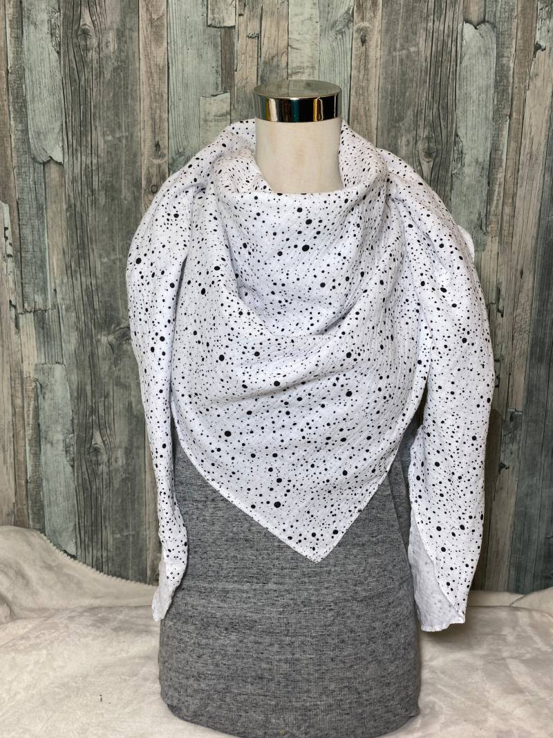 Dreieckstuch Halstuch Damen Xxl "Punkte Sprenkel Weiß " Musselin Wickelschal Tuch Handmade Schal Einlagig von Liolinos
