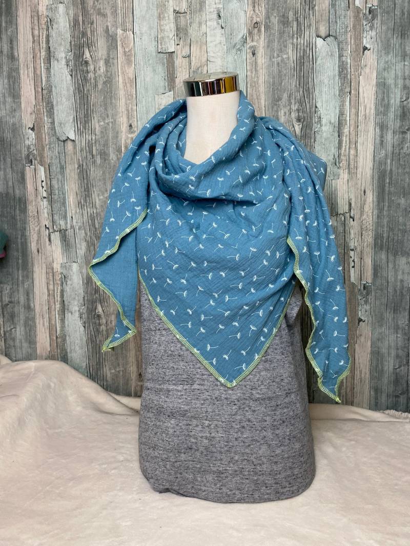 Dreieckstuch Halstuch Damen Xxl "Pusteblume Hellblau " Musselin Wickelschal Tuch Handmade Schal Sommertuch Einlagig von Liolinos