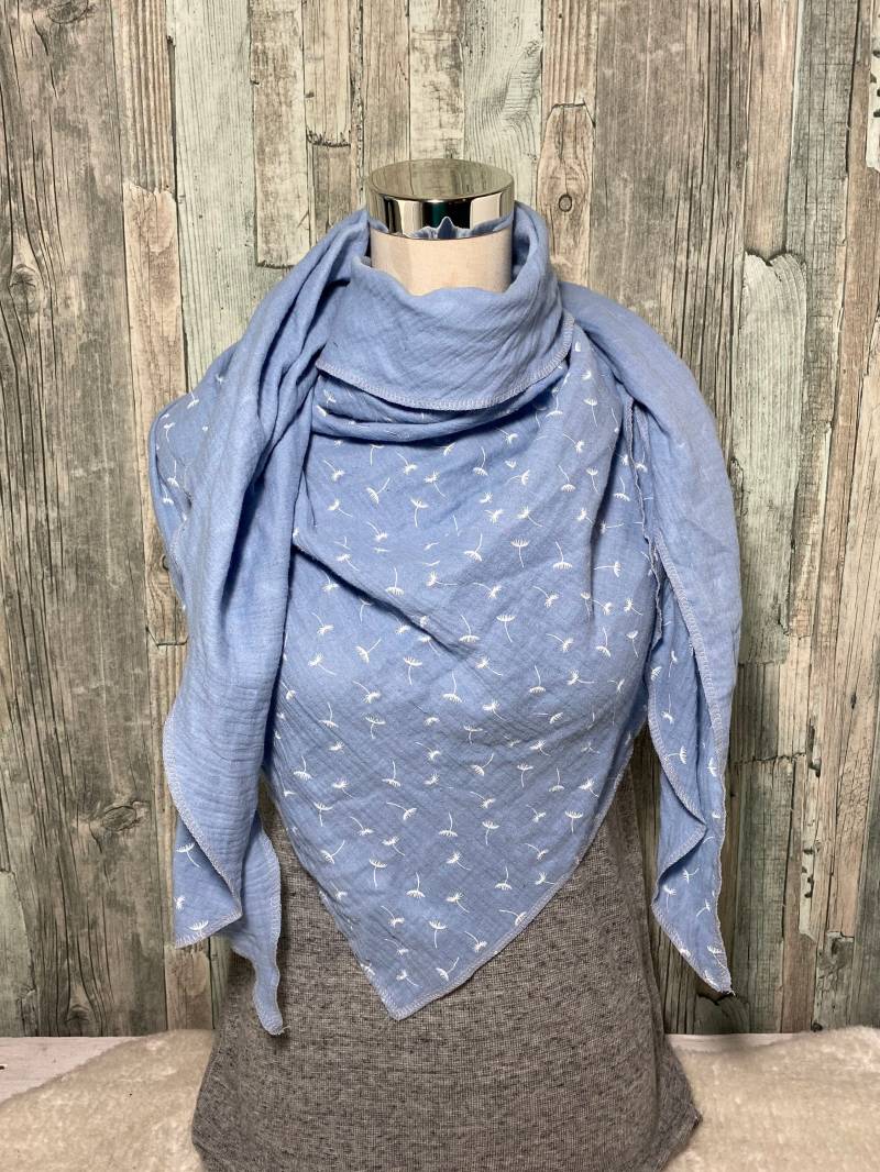 Dreieckstuch Halstuch Damen Xxl "Pusteblume Hellblau " Musselin Wickelschal Tuch Handmade Schal Sommertuch Einlagig von Liolinos