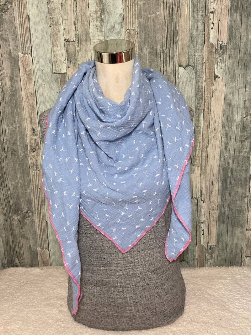 Dreieckstuch Halstuch Damen Xxl "Pusteblume Hellblau " Musselin Wickelschal Tuch Handmade Schal Sommertuch Einlagig von Liolinos
