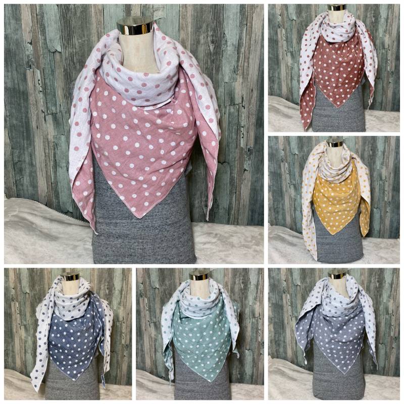 Dreieckstuch Halstuch Damen Xxl "Uni Mit Weißen Punkten " Musselin Wickelschal Tuch Handmade Schal Einlagig Genäht von Liolinos