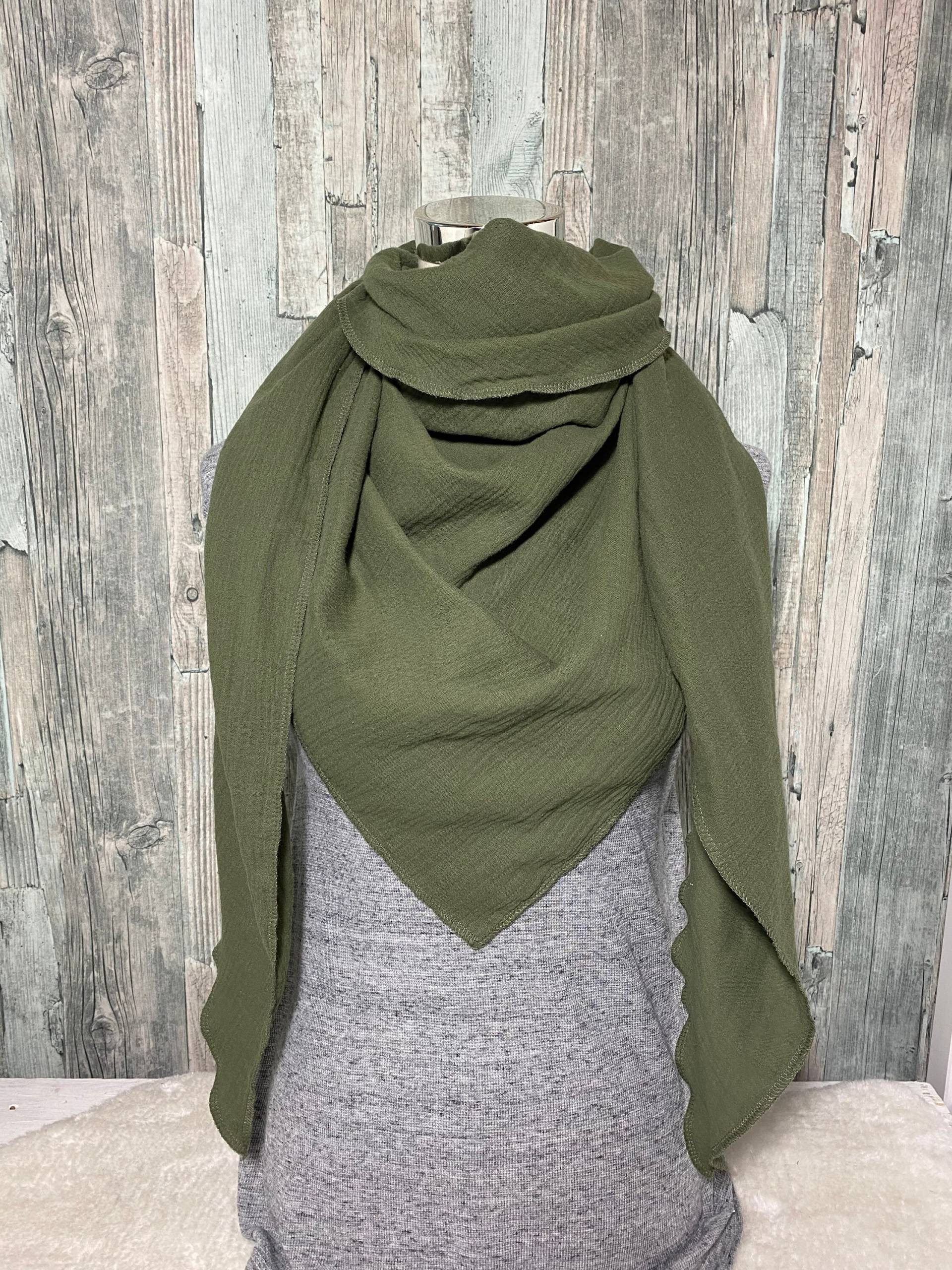 Dreieckstuch Halstuch Khaki/Grün Musselin Wickelschal Tuch Handmade Schal Einlagig Dreieckstuch Halstuch Khaki/Grün Musselin Wickelschal Tuch Handmade Schal Einlagig von Liolinos