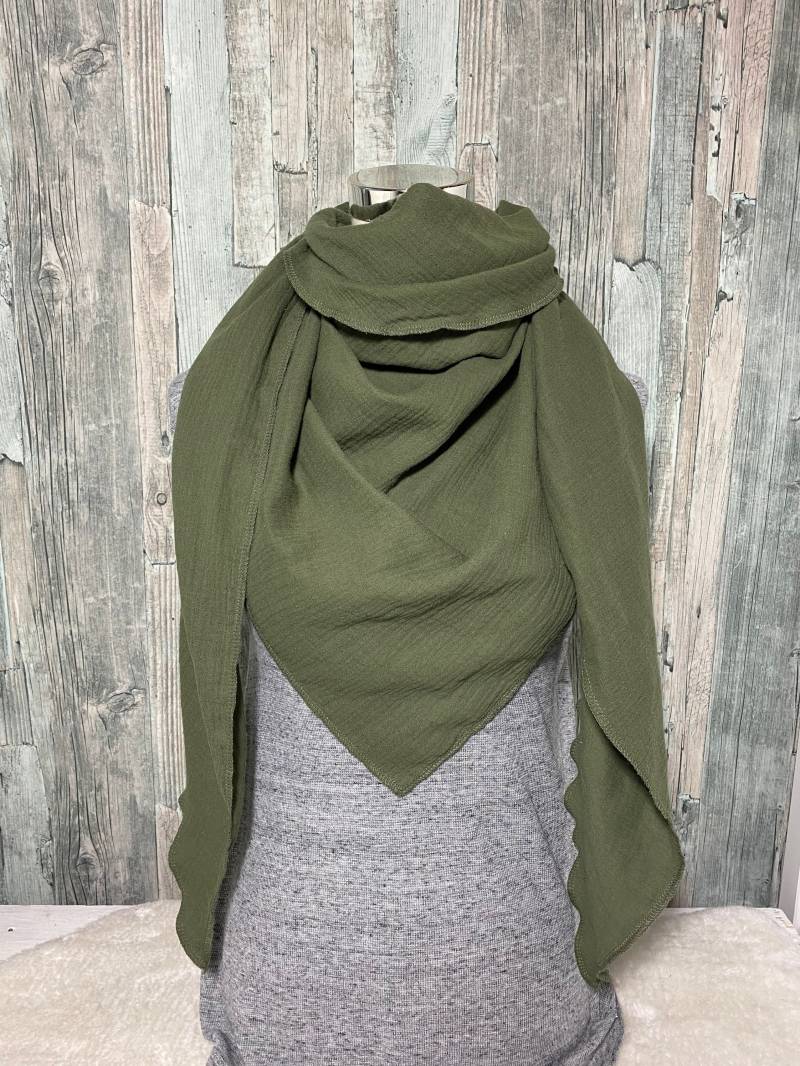 Dreieckstuch Halstuch Khaki/Grün Musselin Wickelschal Tuch Handmade Schal Einlagig von Liolinos