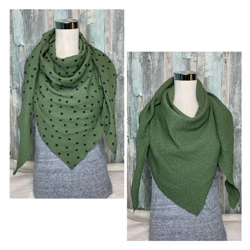 Dreieckstuch Halstuch Khaki/Grün Musselin Wickelschal Tuch Handmade Schal Einlagig von Liolinos