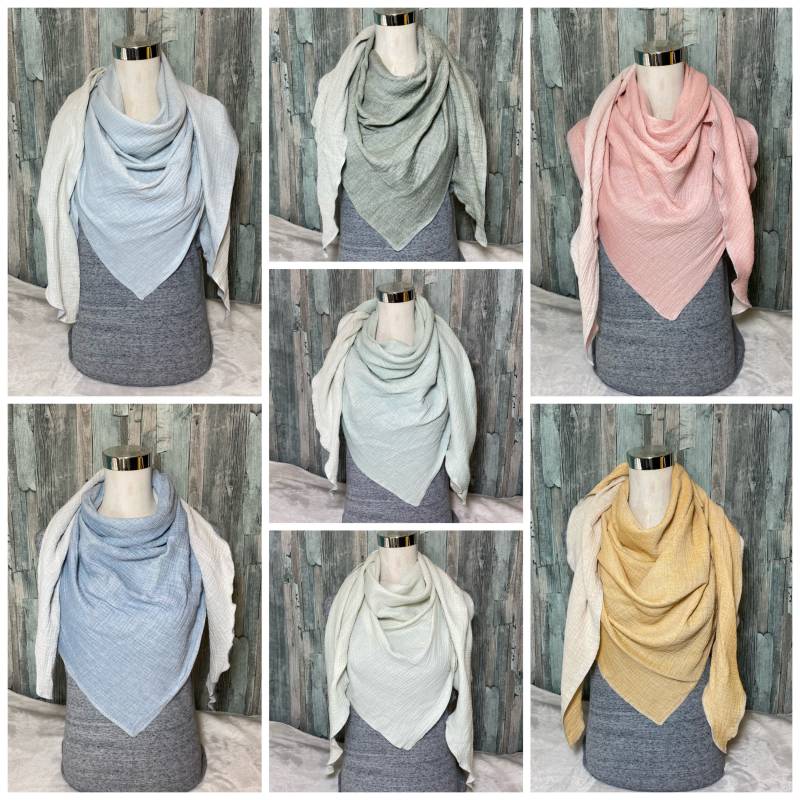 Dreieckstuch Halstuch "Meliert Versch. Farben " Musselin Wickelschal Tuch Handmade Schal Einlagig Genäht von Liolinos
