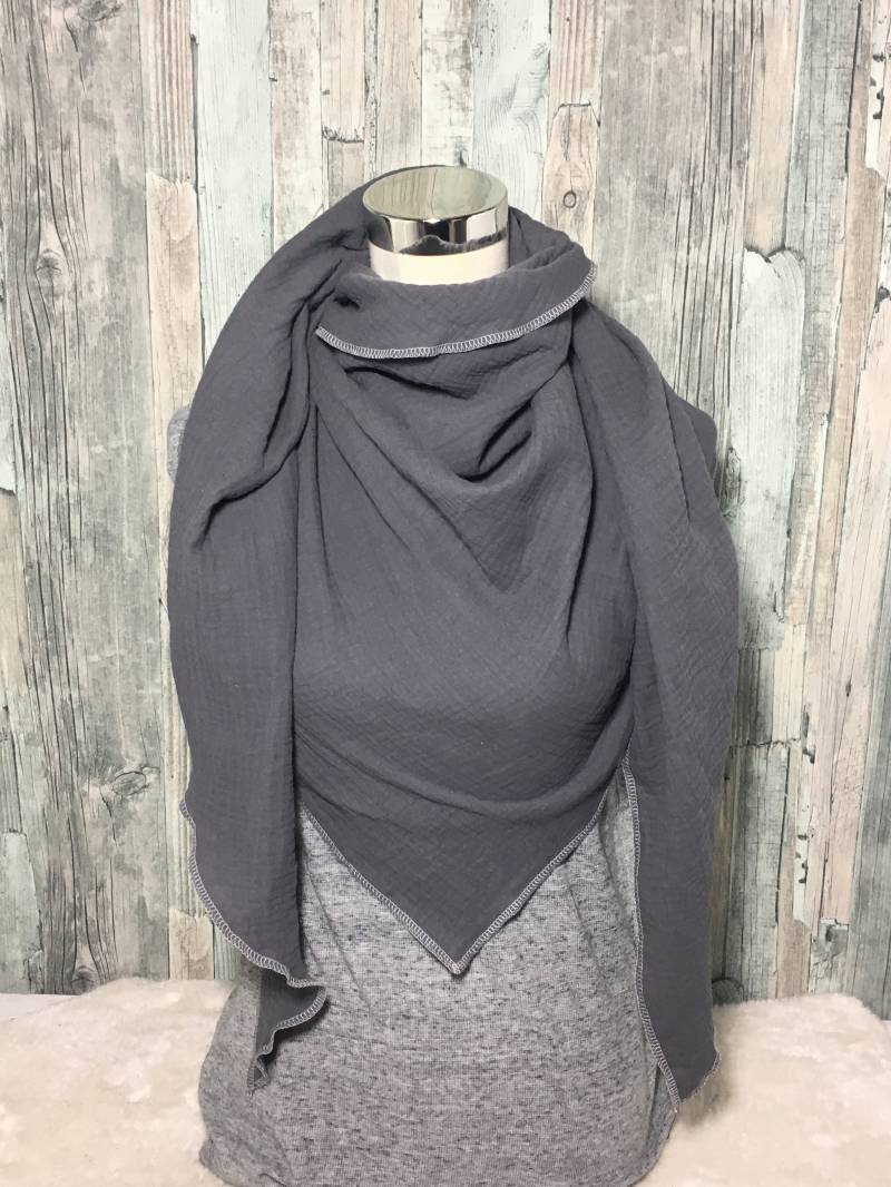 Dreieckstuch Halstuch Musselin Xxl"Dunkelgrau" Wickelschal Tuch Handmade Schal Einlagig Dreieckstuch Halstuch Musselin Xxl"Dunkelgrau" Wickelschal Tuch Handmade Schal Einlagig von Liolinos