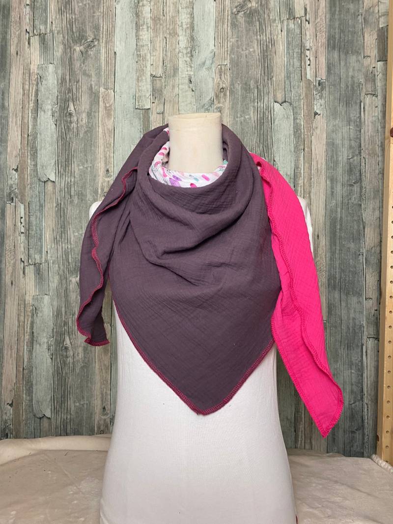 Dreieckstuch Halstuch Pink Lila Kleckse Mehrfarbig Musselin Wickelschal Tuch Handmade Schal Einlagig von Liolinos