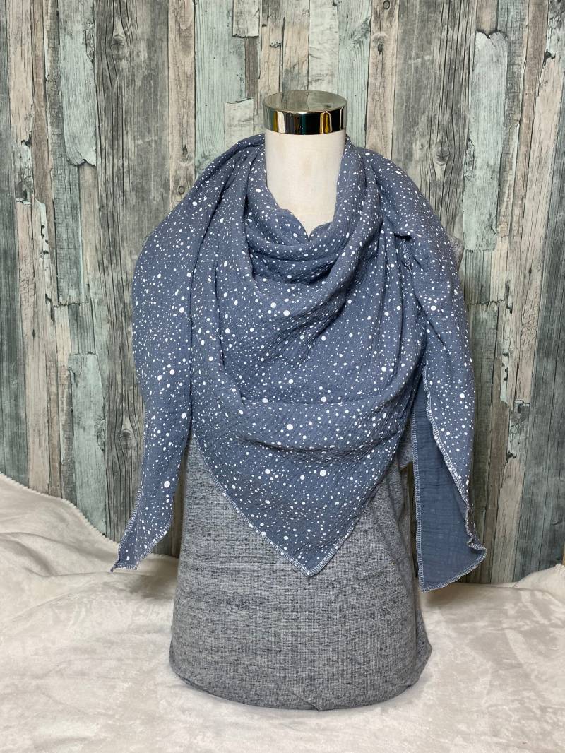 Dreieckstuch Halstuch "Sprenkel Punkte Weiß Grau " Musselin Wickelschal Tuch Handmade Schal Einlagig von Liolinos
