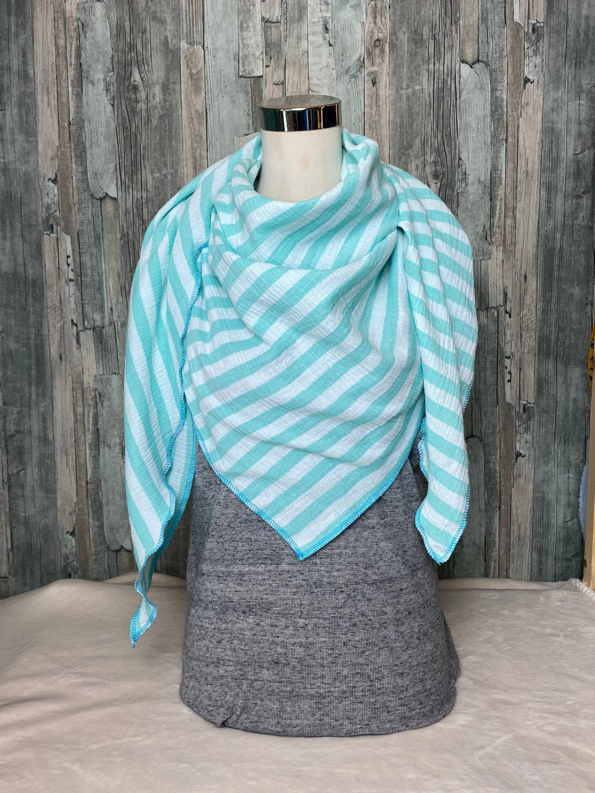 Dreieckstuch Halstuch Streifen Türkis Musselin Wickelschal Tuch Handmade Schal Einlagig Dreieckstuch Halstuch Streifen Türkis Musselin Wickelschal Tuch Handmade Schal Einlagig von Liolinos