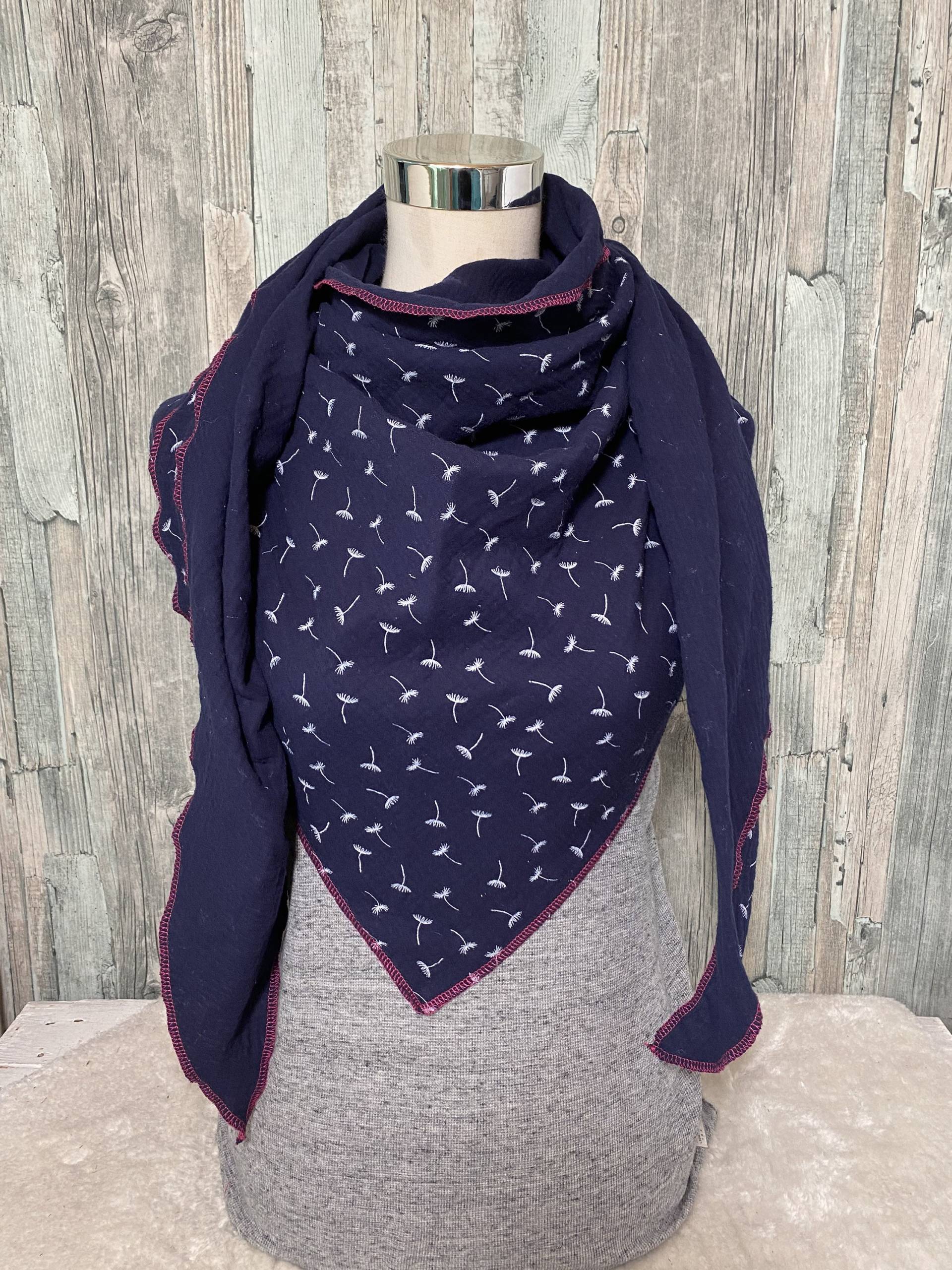 Dreieckstuch Halstuch Xxl "Pusteblume Blau " Xxl Musselin Wickelschal Tuch Handmade Schal Sommertuch Einlagig von Liolinos