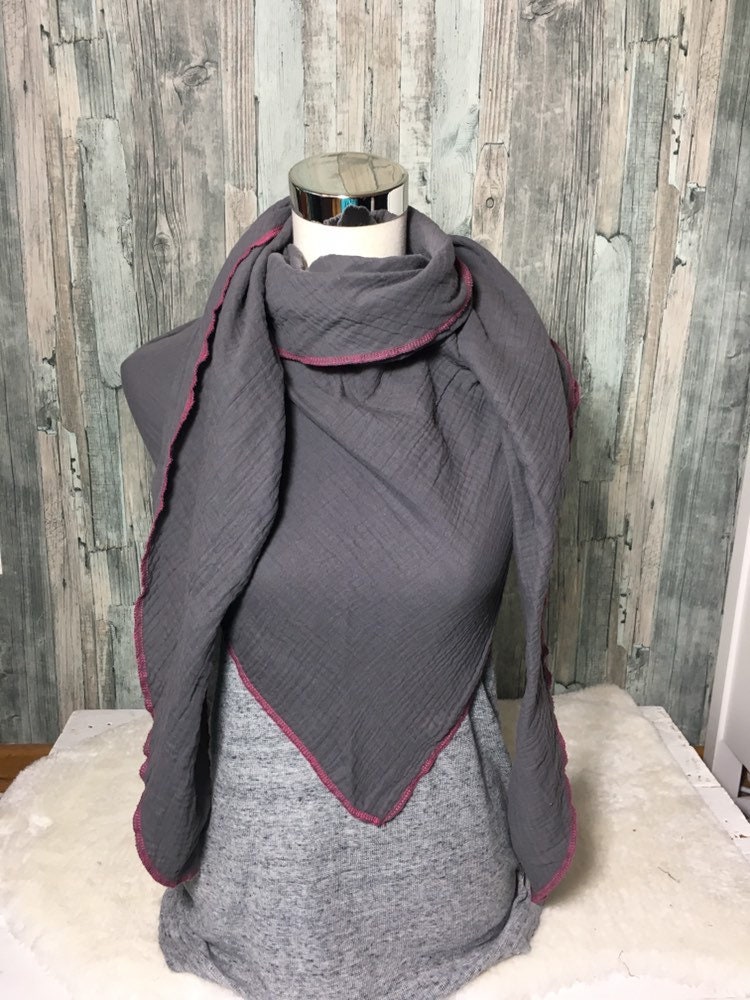 Dreieckstuch Musselin Halstuch Damen Xxl "Anthrazit" Wickelschal Tuch Handmade Schal Einlagig von Liolinos