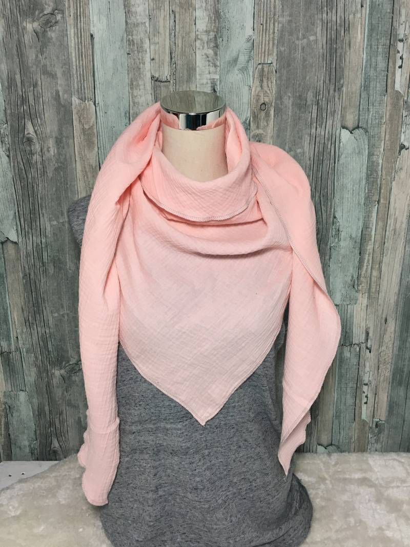 Dreieckstuch Musselin Halstuch Damen Xxl "Zart Rose" Wickelschal Tuch Handmade Schal Einlagig von Liolinos