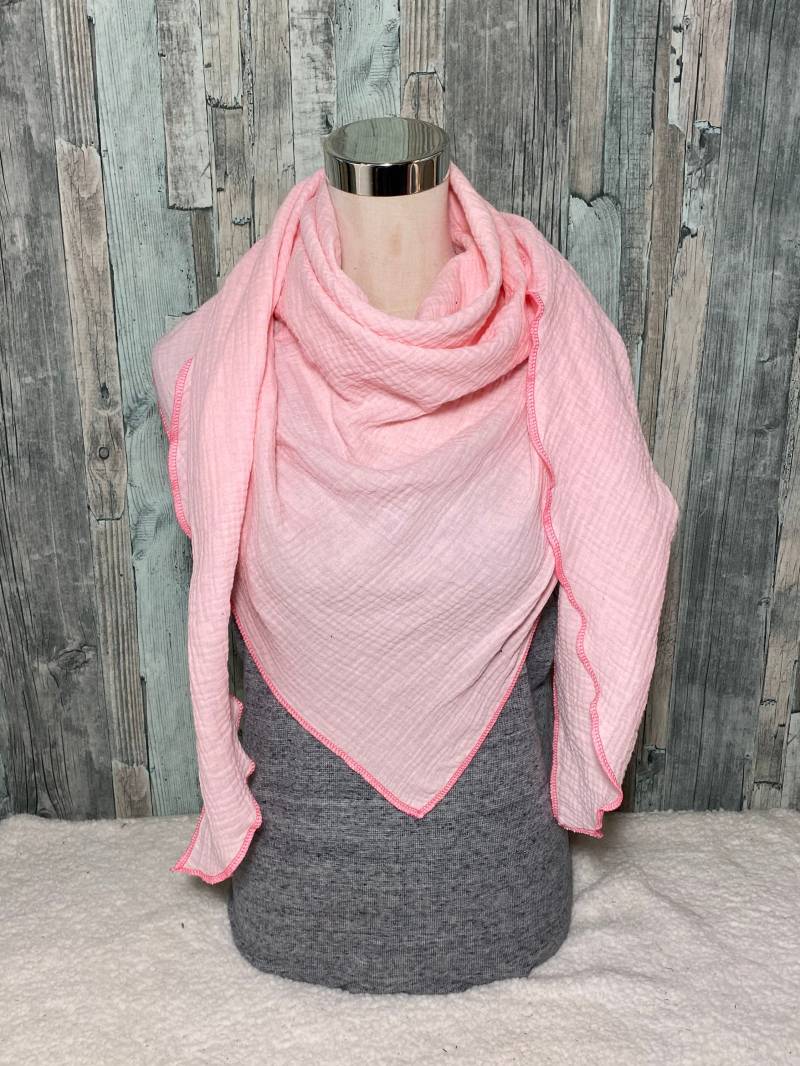 Dreieckstuch Musselin Halstuch Damen Xxl "Zart Rose" Wickelschal Tuch Handmade Schal Einlagig von Liolinos