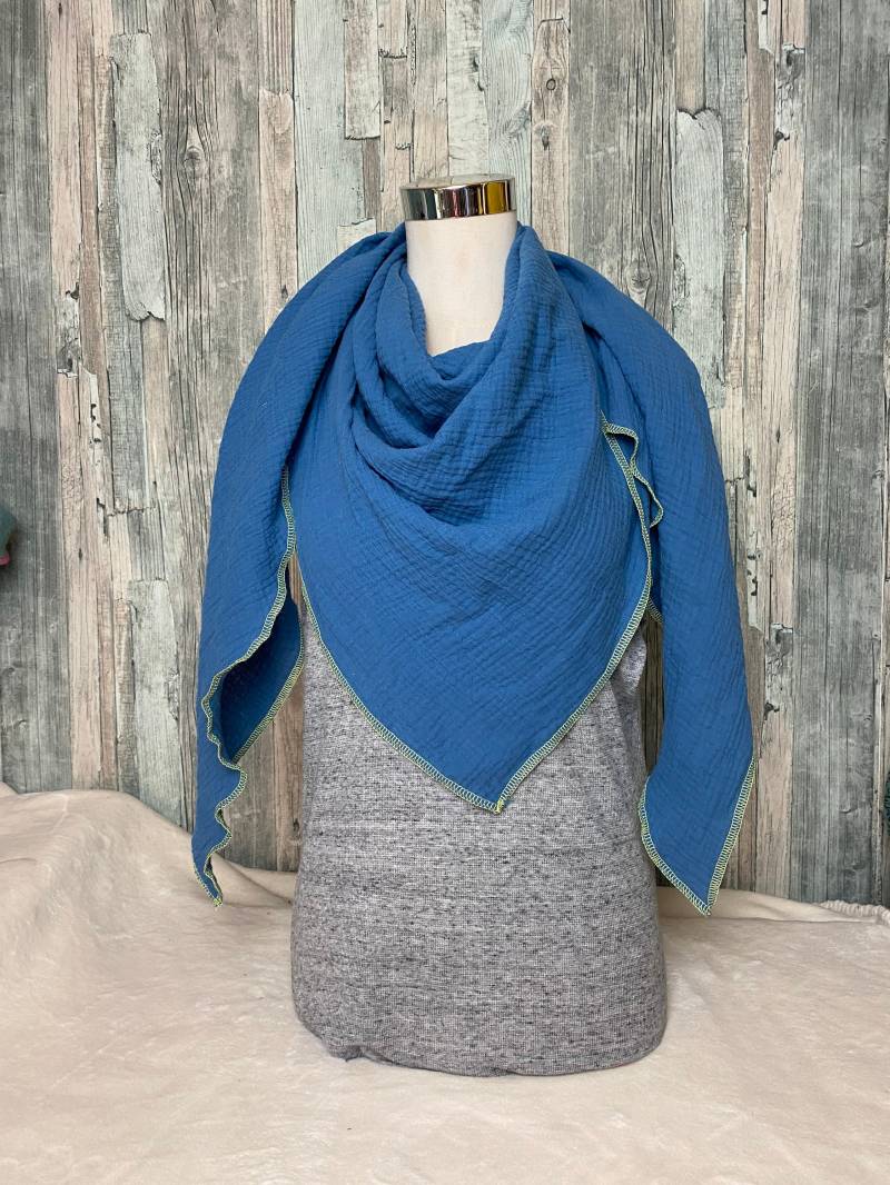 Dreieckstuch Musselin Halstuch Indigo Blau Wickelschal Tuch Handmade Schal Einlagig von Liolinos