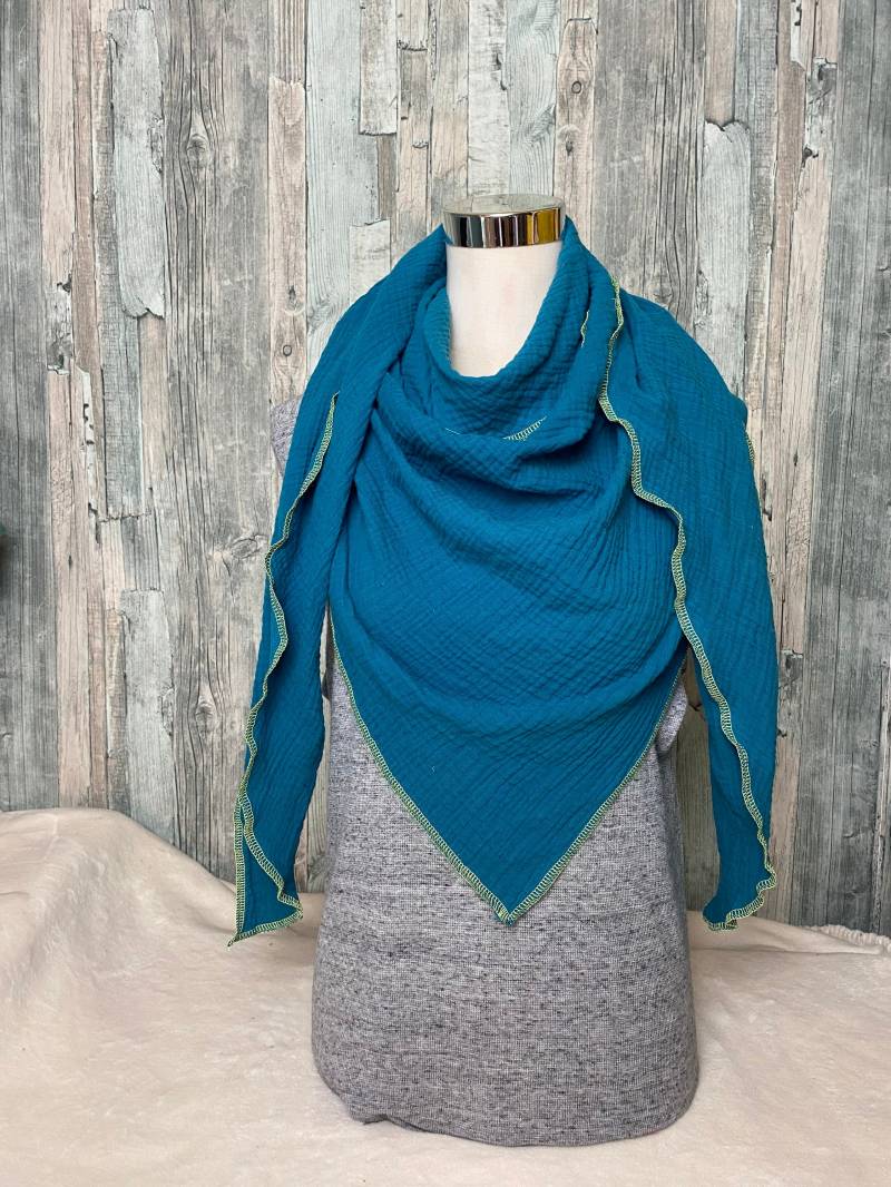 Dreieckstuch Musselin Halstuch Petrol Wickelschal Tuch Handmade Schal Einlagig von Liolinos