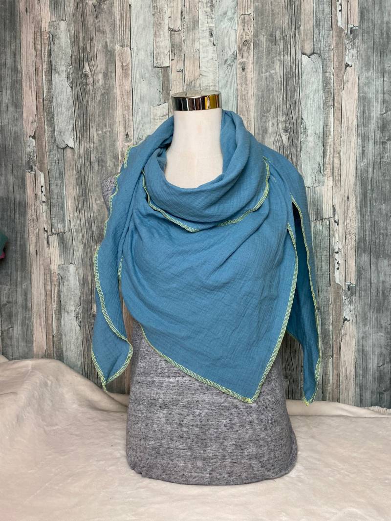 Dreieckstuch Musselin Halstuch Rauchblau Wickelschal Tuch Handmade Schal Einlagig Dreieckstuch Musselin Halstuch Rauchblau Wickelschal Tuch Handmade Schal Einlagig von Liolinos