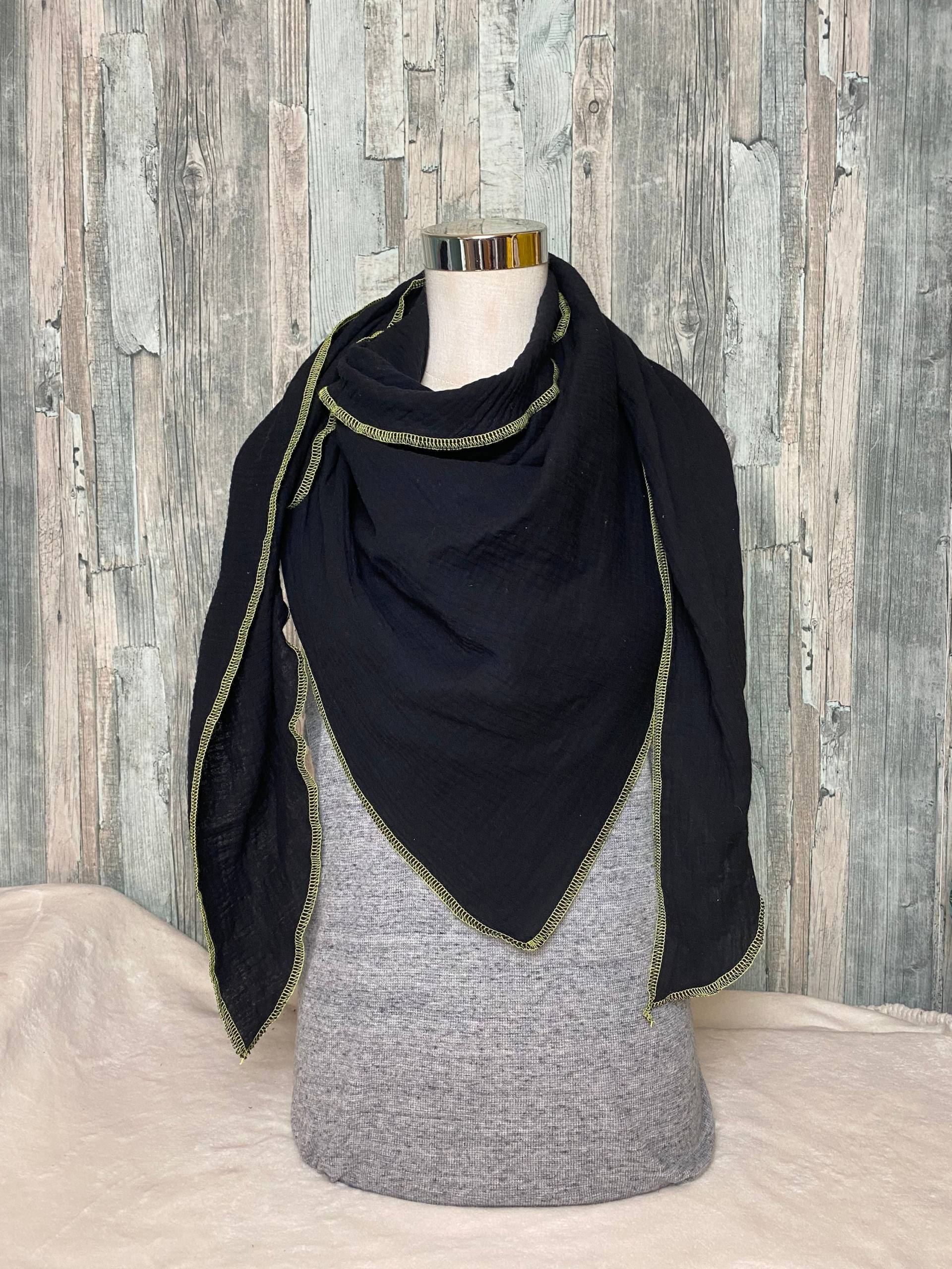 Dreieckstuch Musselin Halstuch Schwarz Wickelschal Tuch Handmade Schal Einlagig Dreieckstuch Musselin Halstuch Schwarz Wickelschal Tuch Handmade Schal Einlagig von Liolinos