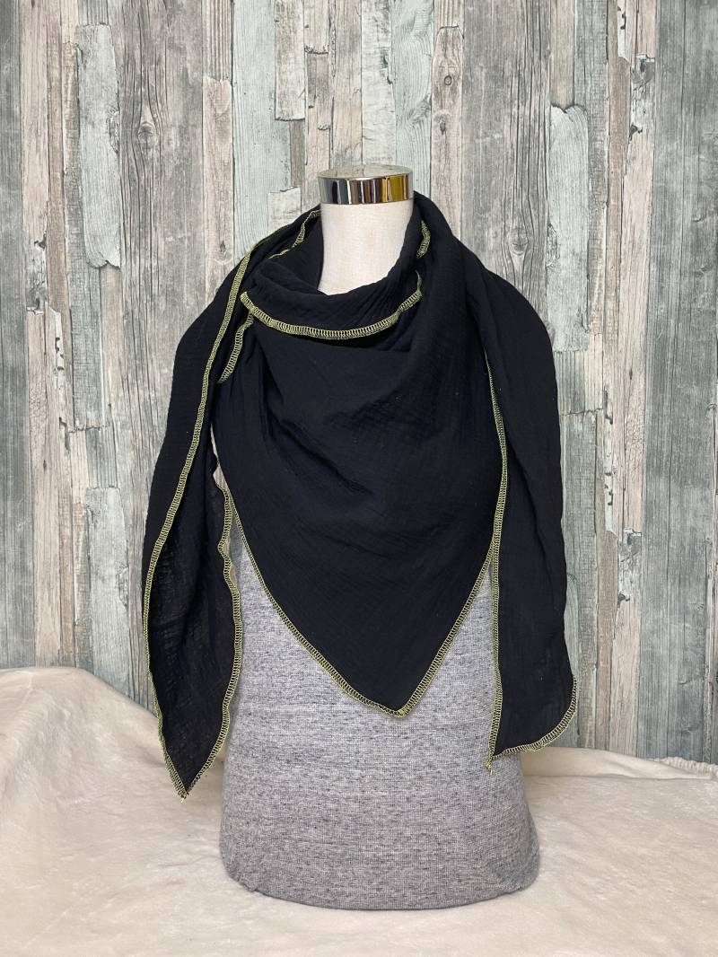 Dreieckstuch Musselin Halstuch Schwarz Wickelschal Tuch Handmade Schal Einlagig von Liolinos