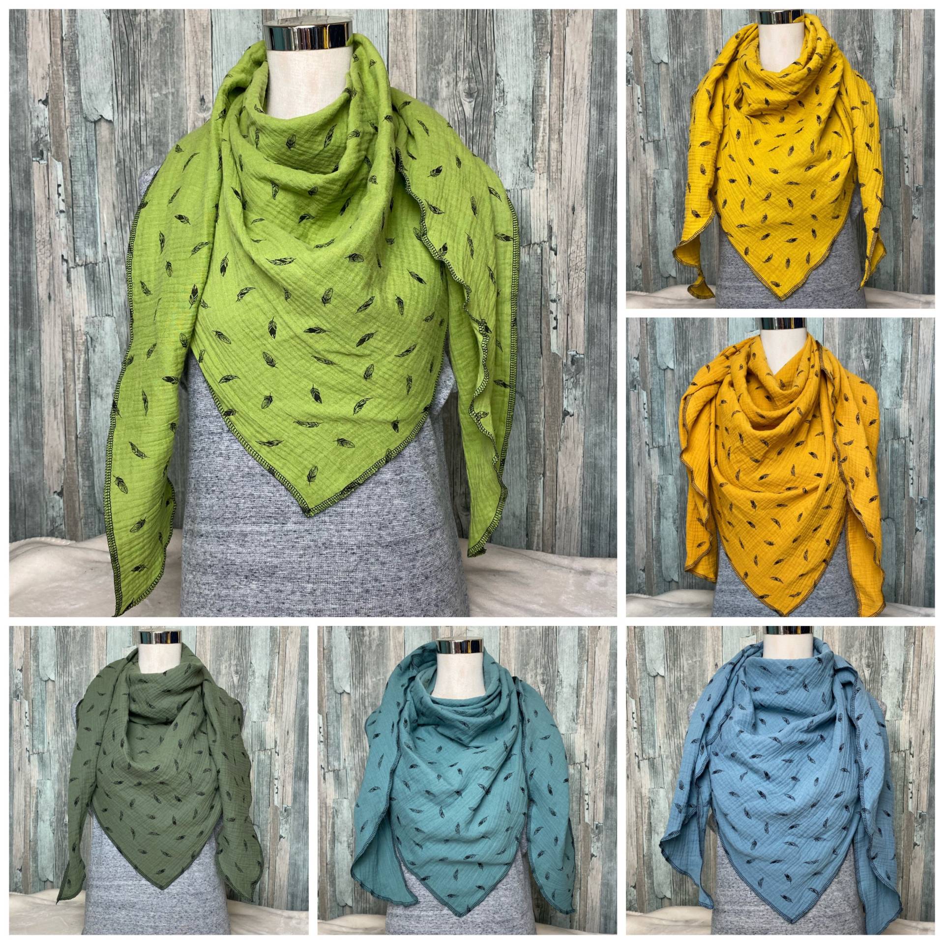 Dreieckstuch Musselin Schwarze Federn Halstuch Damen Wickelschal Tuch Handmade Schal Einlagig Genäht von Liolinos