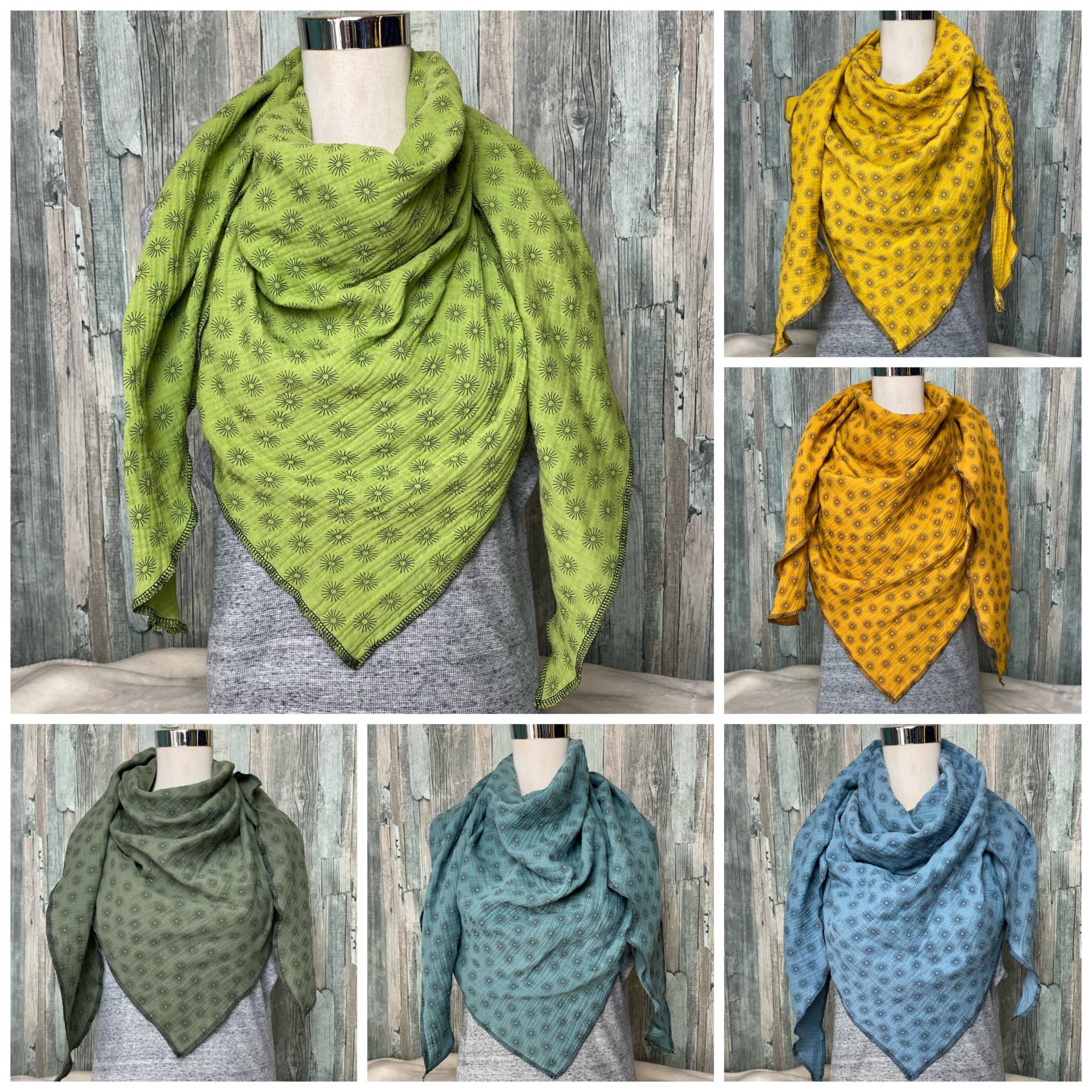 Dreieckstuch Musselin Schwarze Sonne Blume Halstuch Damen Wickelschal Tuch Handmade Schal Einlagig Genäht von Liolinos