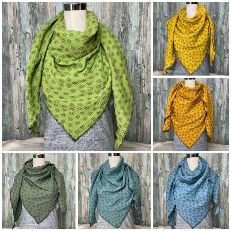 Dreieckstuch Musselin Schwarze Sonne Blume Halstuch Damen Wickelschal Tuch Handmade Schal Einlagig Genäht von Liolinos