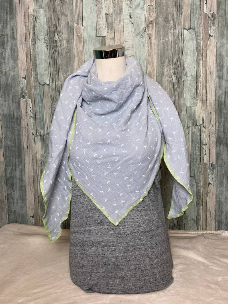 Halstuch Damen Xxl "Pusteblume Grau " Musselin Wickelschal Tuch Handmade Schal Sommertuch Einlagig von Liolinos