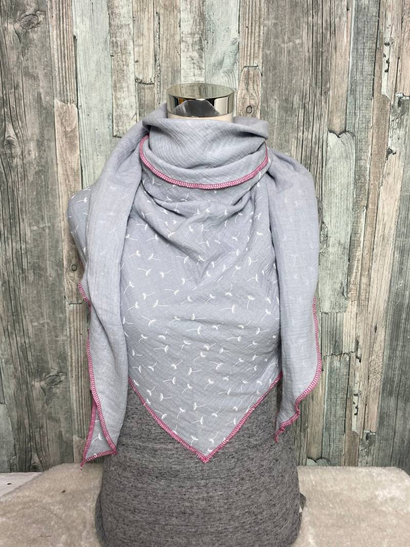 Halstuch Damen Xxl "Pusteblume Grau " Musselin Wickelschal Tuch Handmade Schal Sommertuch Einlagig von Liolinos