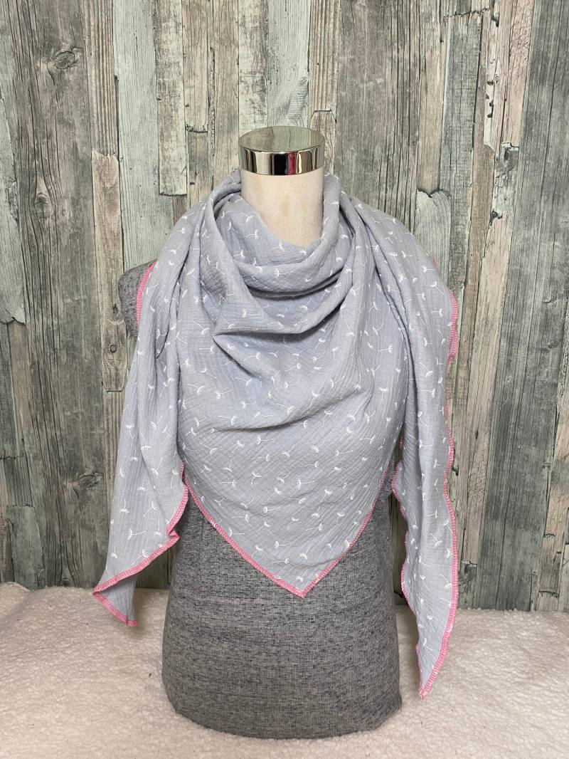 Halstuch Damen Xxl "Pusteblume Grau " Musselin Wickelschal Tuch Handmade Schal Sommertuch Einlagig von Liolinos