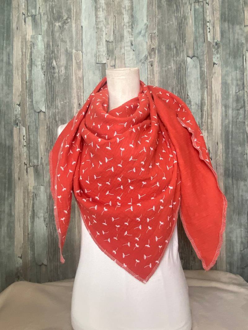 Halstuch Damen Xxl "Pusteblume Rot " Musselin Wickelschal Tuch Handmade Schal Sommertuch Einlagig von Liolinos