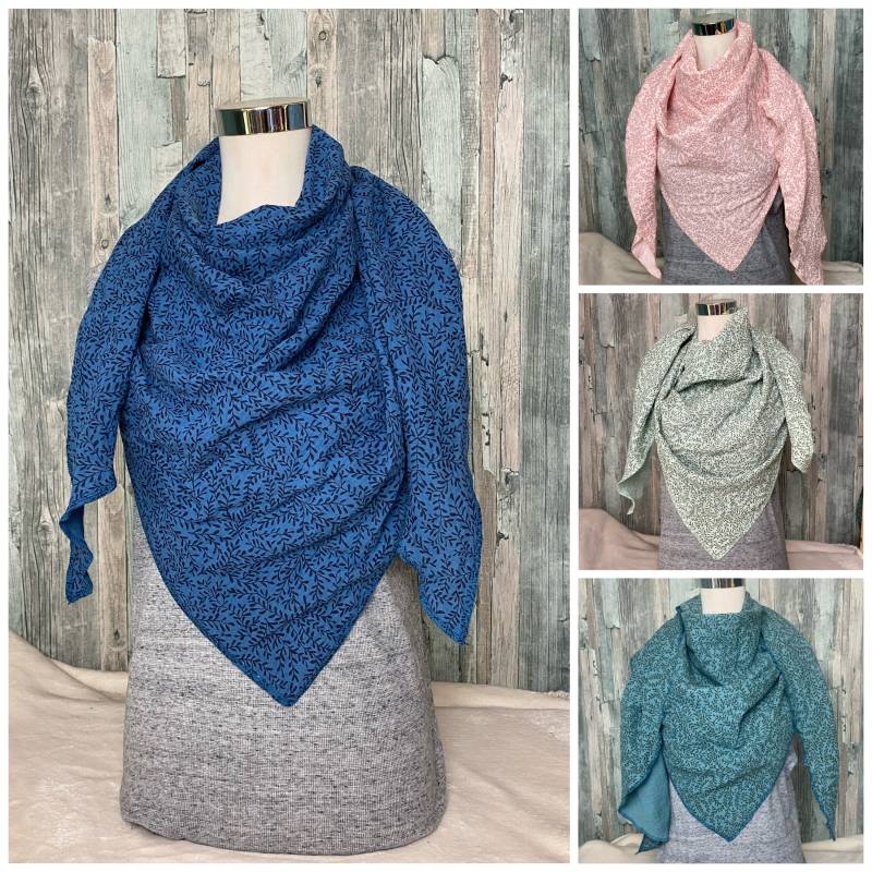 Halstuch Musselin "Blumenranke Grün " Damen Schal Wickelschal Tuch Handmade Einlagig von Liolinos