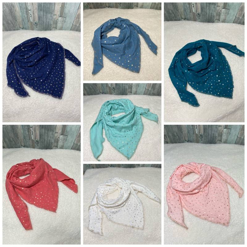 Kinder Musselin Halstuch "Goldene Sterne" Dreieckstuch Wickelschal Tuch Handmade Schal von Liolinos