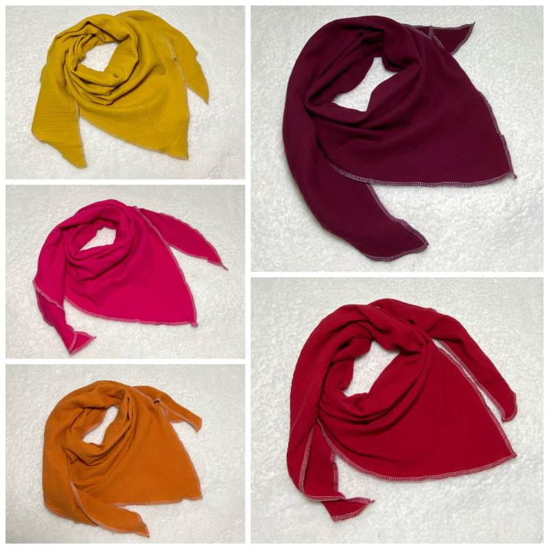 Kinder Musselin Halstuch "Uni, Pink, Rot, Gelb " Dreieckstuch Wickelschal Tuch Handmade Schal von Liolinos