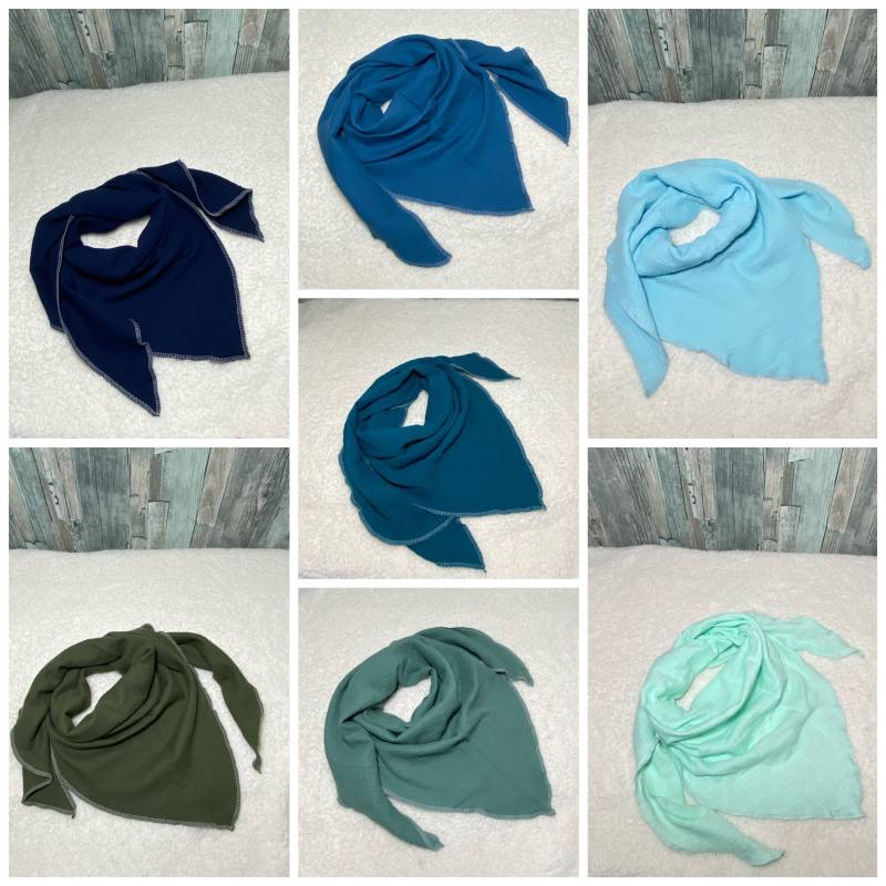 Kinder Musselin Halstuch Uni Grün , Blau, Grau Dreieckstuch Wickelschal Tuch Handmade Schal von Liolinos