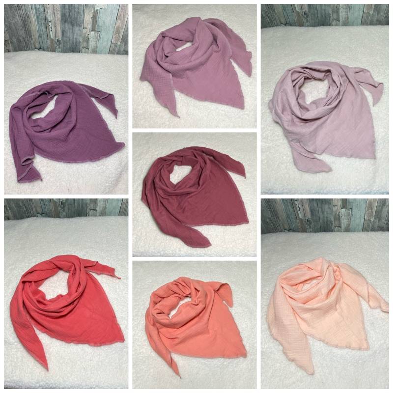 Kinder Musselinhalstuch "Uni, Rosa, Lila, Lachs " Dreieckstuch Musselin Wickelschal Tuch Handmade Schal von Liolinos