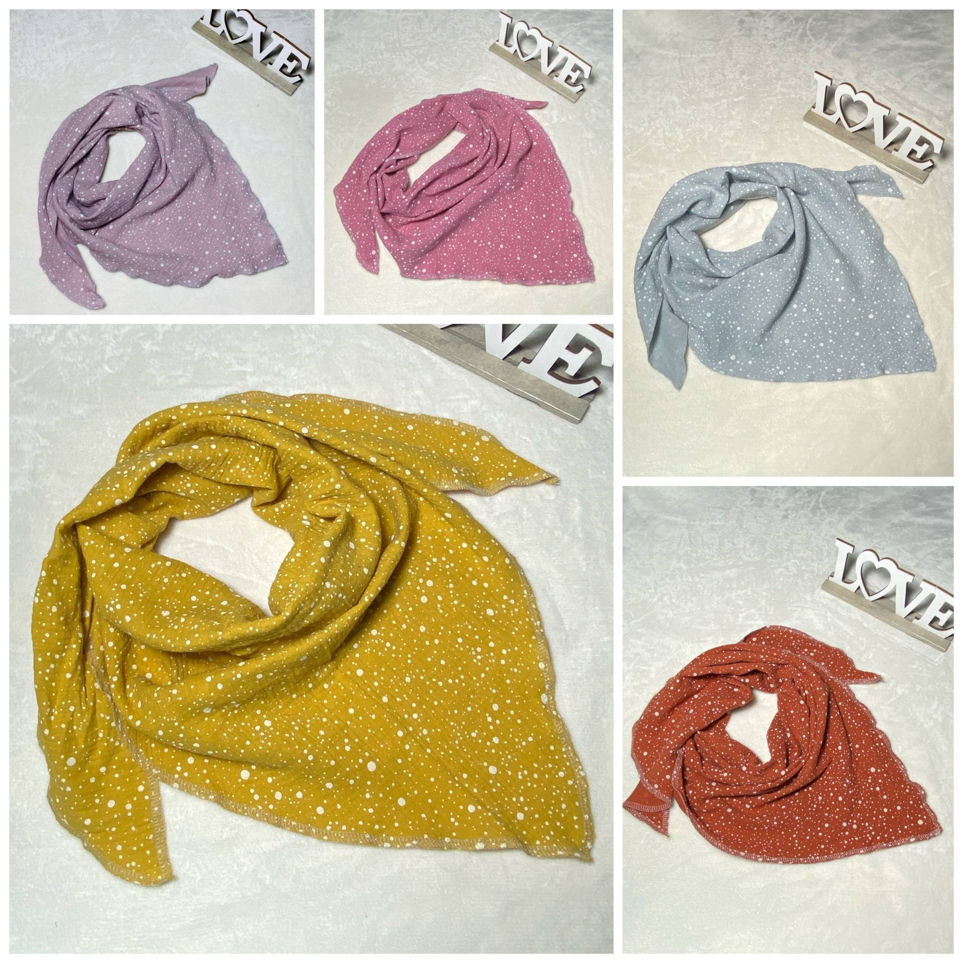 Kinderhalstuch Musselin Punkte Tosa, Gelb, Rost, Dreieckstuch Wickelschal Tuch Handmade Schal Kinderhalstuch Musselin Punkte Tosa, Gelb, Rost, Dreieckstuch Wickelschal Tuch Handmade Schal von Liolinos