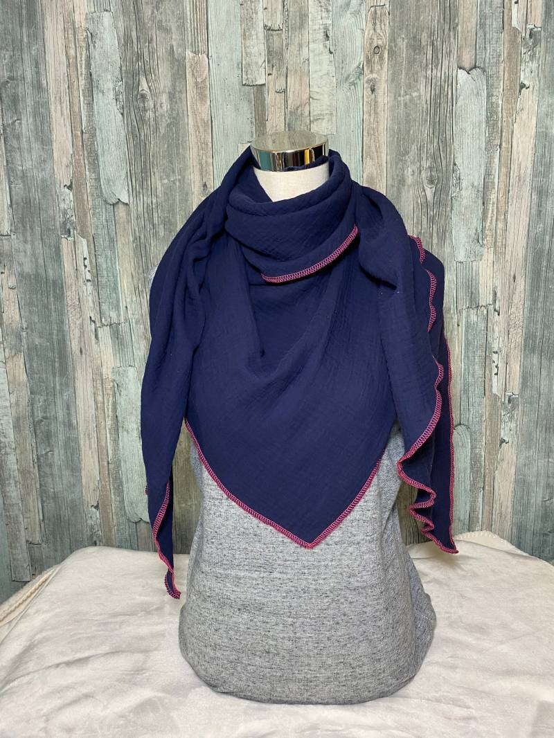 Musselin Dreieckstuch Halstuch Damen Xxl"Dunkelblau" Wickelschal Tuch Handmade Schal Sommertuch Einlagig von Liolinos