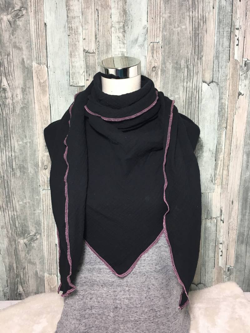 Musselin Dreieckstuch Halstuch Damen Xxl"Schwarz" Wickelschal Tuch Handmade Schal Sommertuch Einlagig von Liolinos