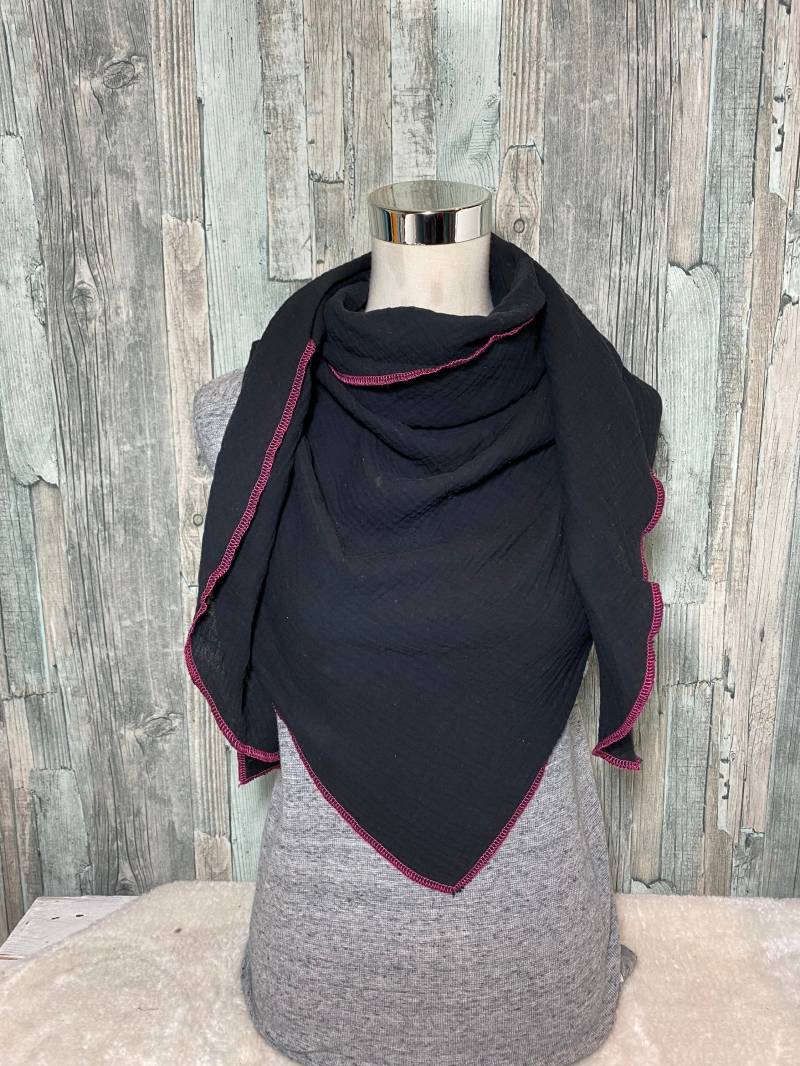 Musselin Dreieckstuch Halstuch Damen Xxl"Schwarz" Wickelschal Tuch Handmade Schal Sommertuch Einlagig von Liolinos