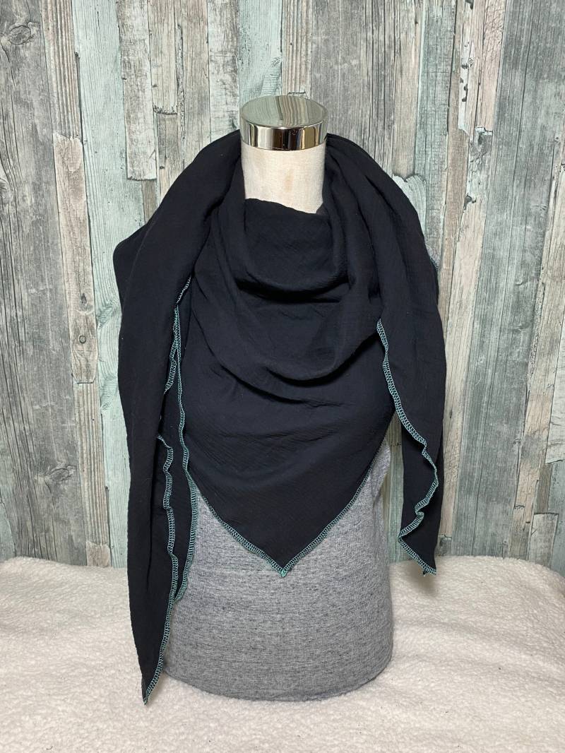 Musselin Dreieckstuch Halstuch Damen Xxl"Schwarz" Wickelschal Tuch Handmade Schal Sommertuch Einlagig von Liolinos