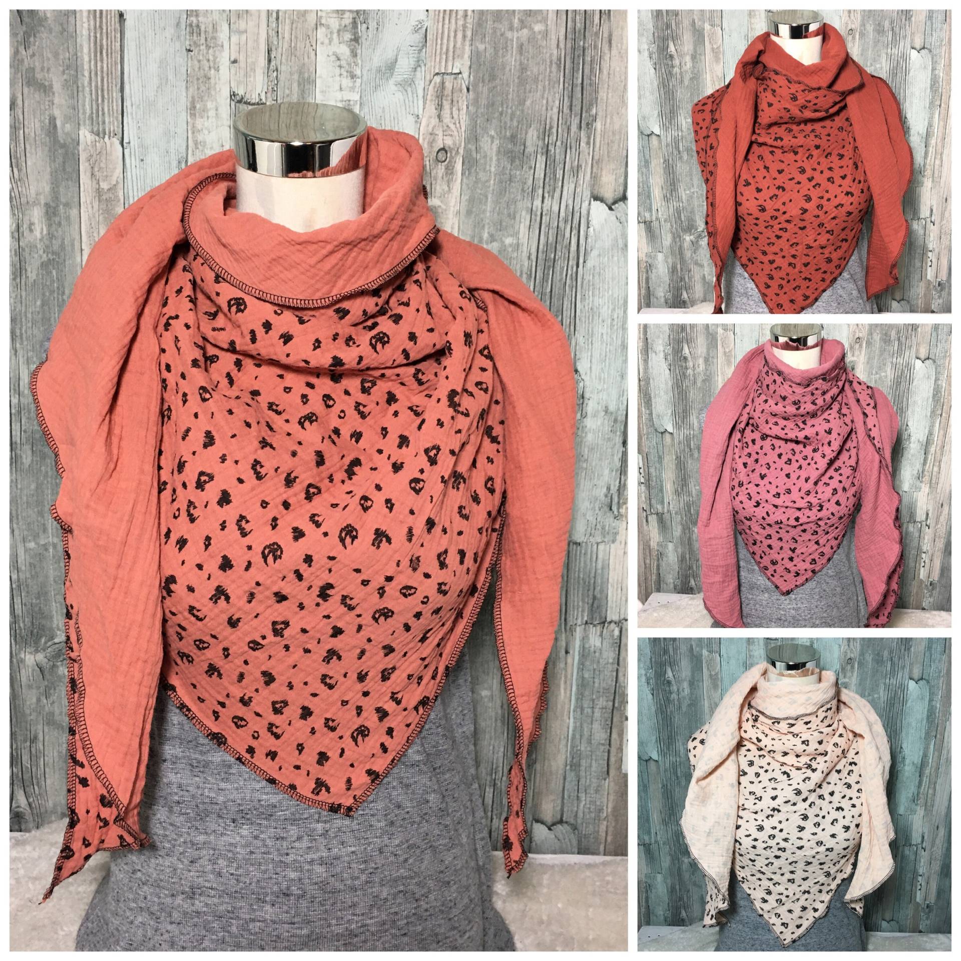 Musselin Dreieckstuch Halstuch "Leo Muster " Xxl Damen Tuch Schal Wickelschal Handmade Einlagig Musselin Dreieckstuch Halstuch "Leo Muster " Xxl Damen Tuch Schal Wickelschal Handmade Einlagig von Liolinos