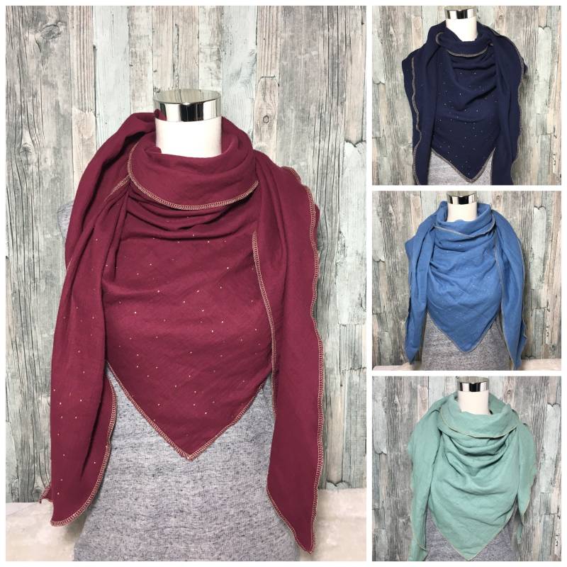 Musselin Halstuch „Goldene Punkte " Damen Xxl Dreieckstuch Wickelschal Tuch Handmade Schal Einlagig von Liolinos