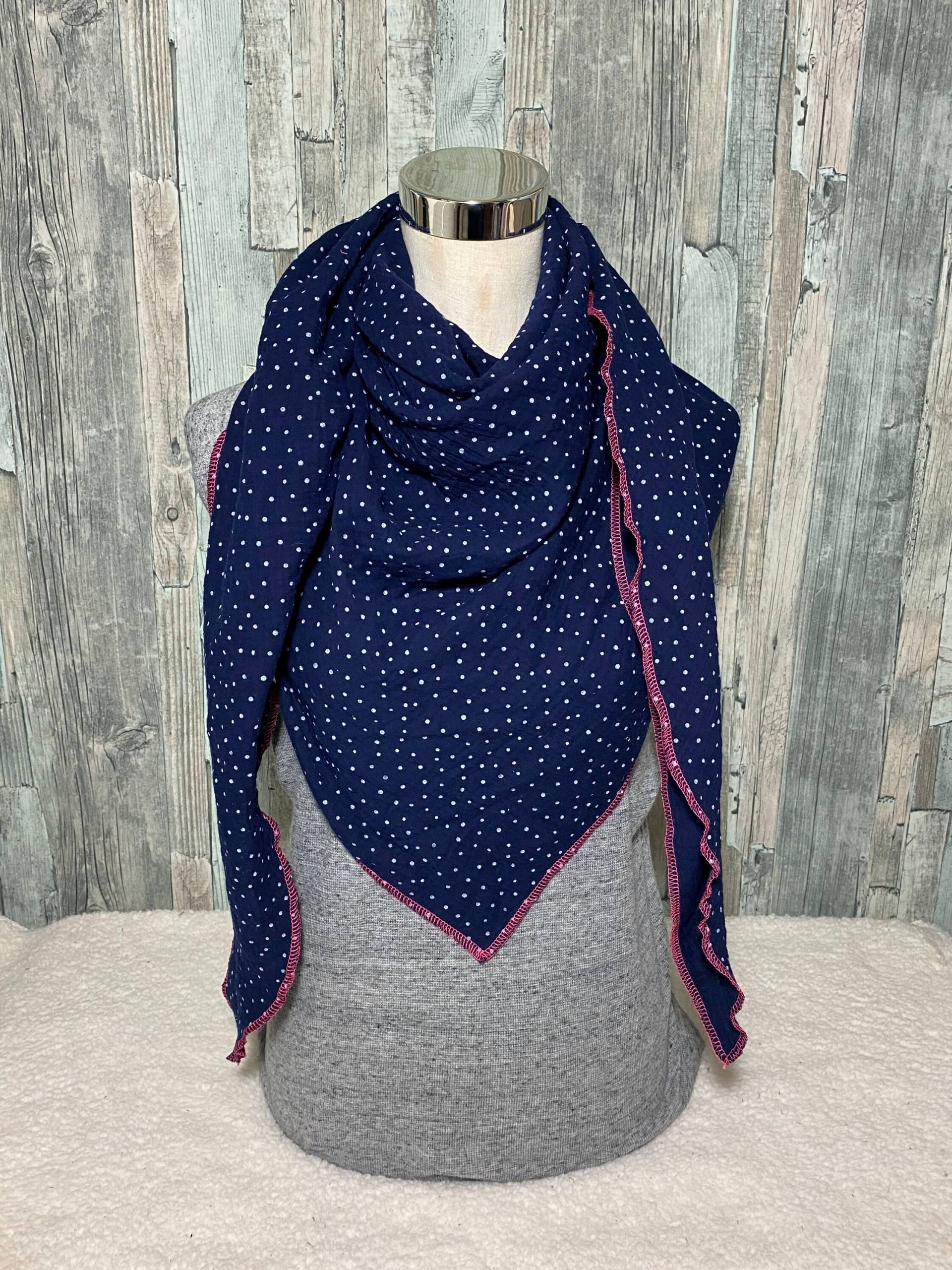 Musselin Halstuch Xxl"Dunkelblau Punkte Weiß" Wickelschal Tuch Handmade Schal Sommertuch Einlagig von Liolinos