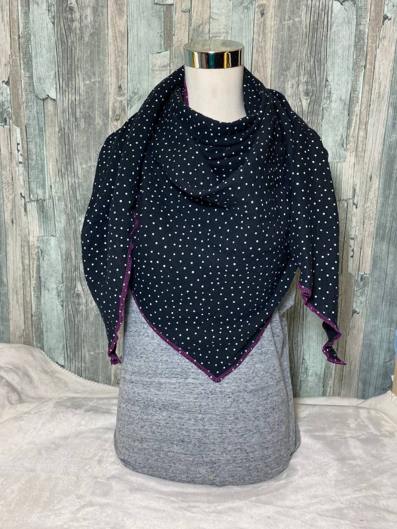 Musselin Halstuch Xxl"Schwarz Punkte Weiß" Wickelschal Tuch Handmade Schal Sommertuch Einlagig von Liolinos
