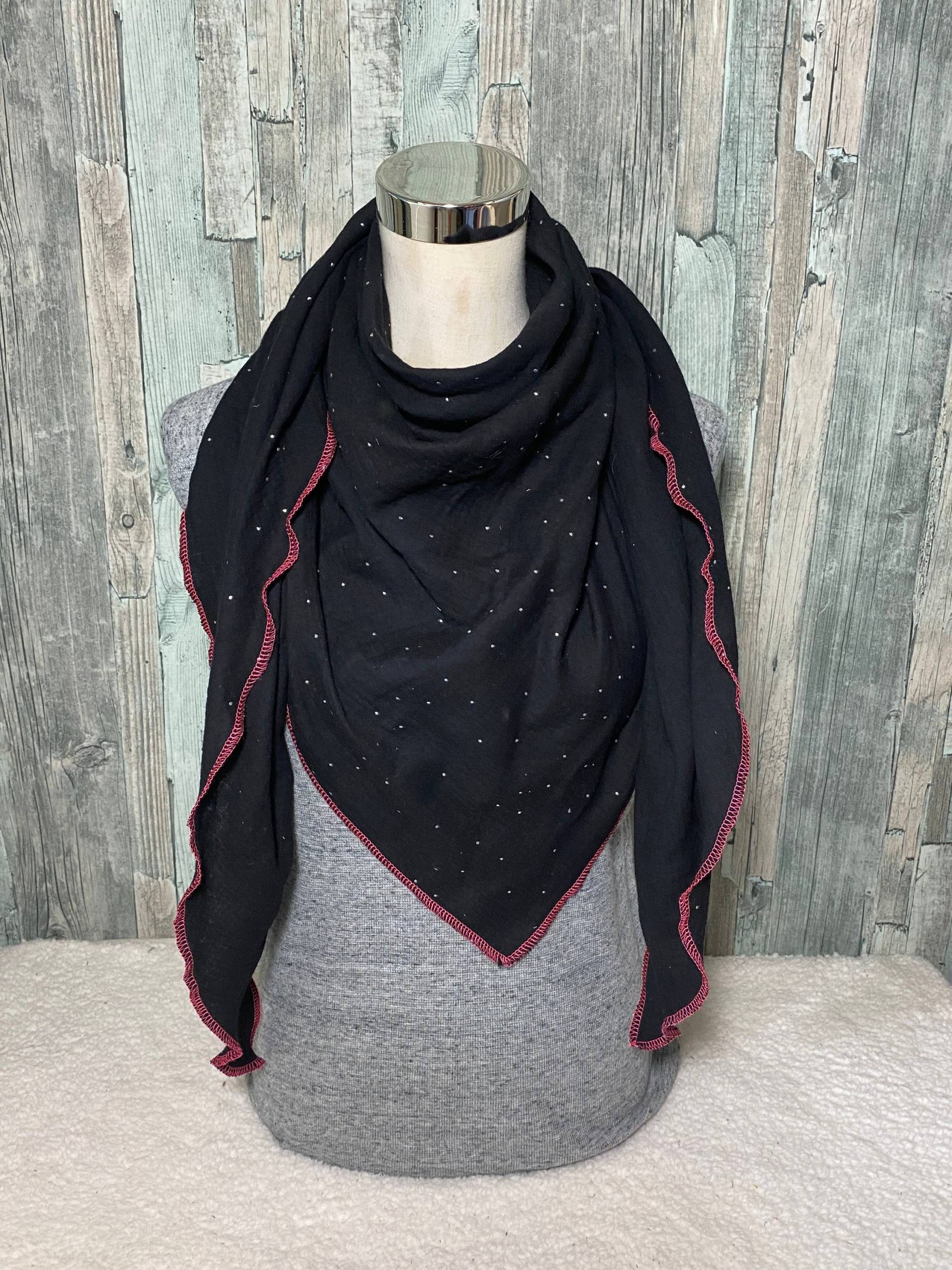 Musselin Tuch Halstuch Damen Xxl "Silberne Punkte Schwarz " Dreieckstuch Wickelschal Handmade Schal Einlagig von Liolinos