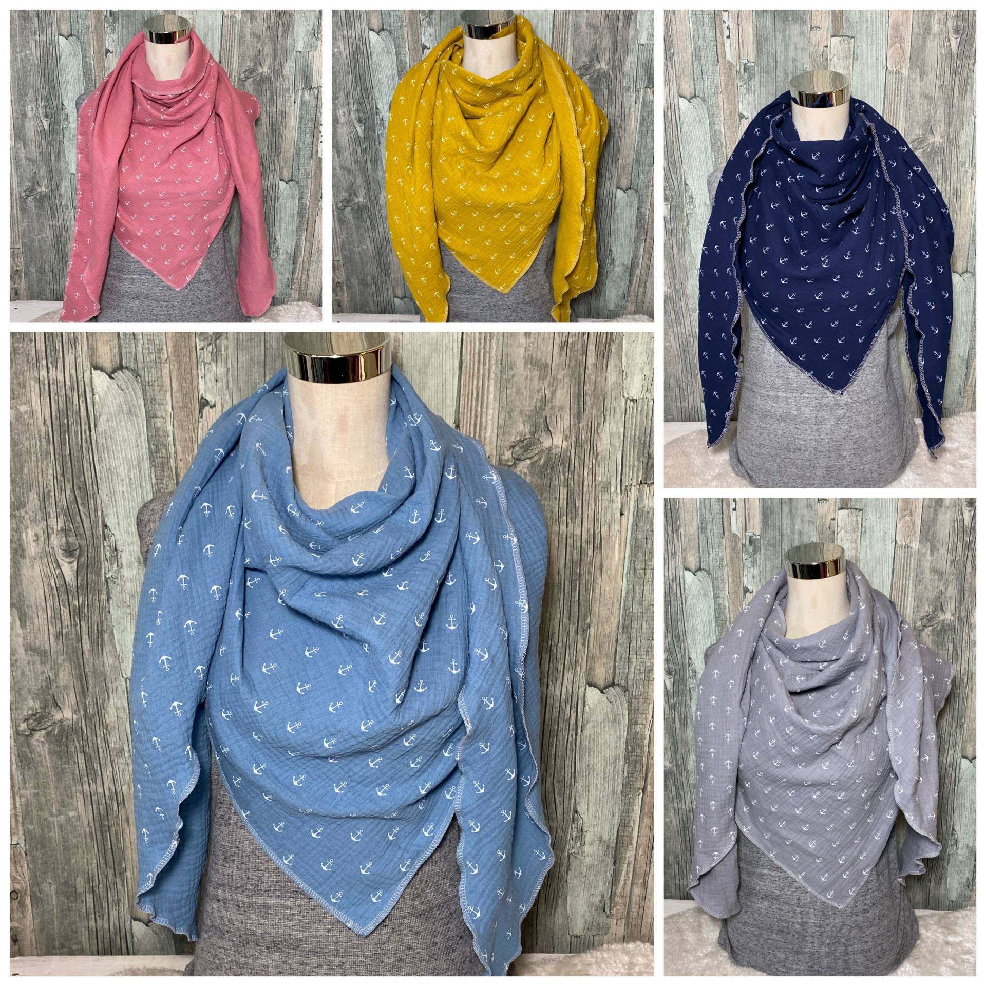 Musselintuch Anker Dreieckstuch Halstuch Vers.farben Musselin Wickelschal Tuch Handmade Schal Einlagig Genäht Musselintuch Anker Dreieckstuch Halstuch Vers.farben Musselin Wickelschal Tuch Handmade Schal Einlagig Genäht von Liolinos